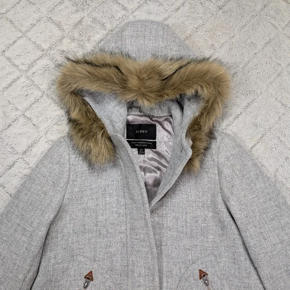 J. Crew Jacket Womens 10 T Gray Chateau Parka Italian Stadium Cloth Wool Hooded